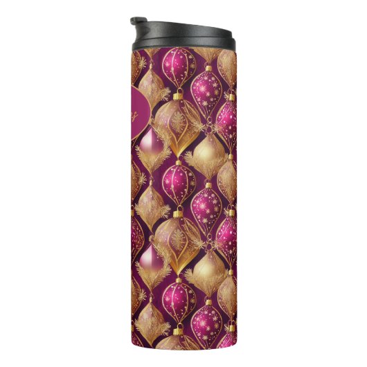 Magenta Goud Kerstmispatroon#12 ID1009 Thermosbeker (Geroteerd rechts)