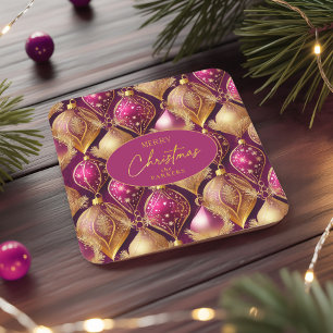 Magenta Goud Kerstmispatroon#12 ID1009 Vierkante Kartonnen Onderzetter