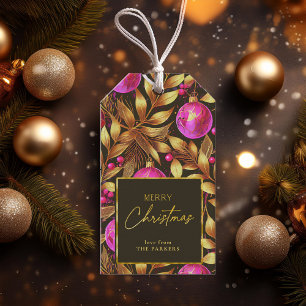 Magenta Goud Kerstmispatroon#29 ID1009 Cadeaulabel
