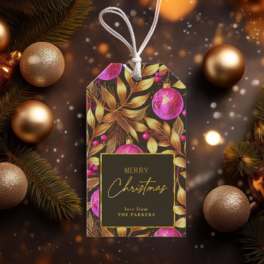 Magenta Goud Kerstmispatroon#29 ID1009 Cadeaulabel