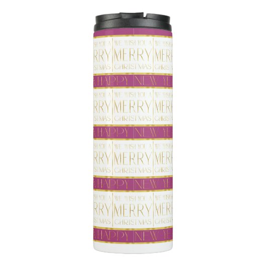 Magenta Goud Kerstmispatroon#35 ID1009 Thermosbeker (Achterkant)