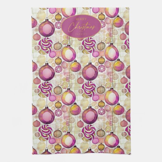 Magenta Goud Kerstmispatroon#6 ID1009 Theedoek (Verticaal)