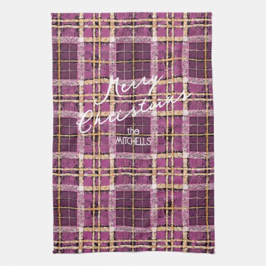 Magenta Goud Kerstmispatroon#7 ID1009 Theedoek (Verticaal)