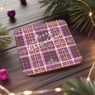 Magenta Goud Kerstmispatroon#7 ID1009 Vierkante Kartonnen Onderzetter