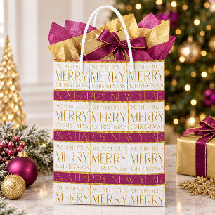 Magenta Goud Kerstpatroon#35 ID1009 Medium Cadeauzakje