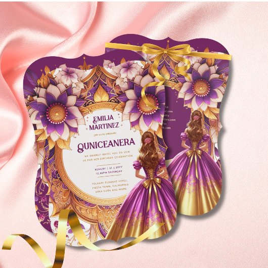Magenta gouden Quinceañera-jurk Prinses Sweet16 Kaart