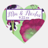 Magenta Green Flowers Personalized Heart Stickers (Voorkant)