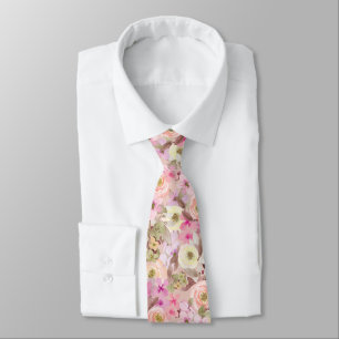 Magenta halsdoek met rozen in volle bloei stropdas
