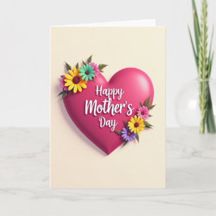 Magenta Hart Bloemen Moederdagkaart Kaart