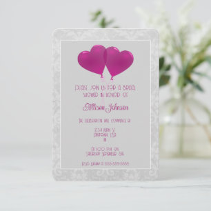 Magenta Heart Balloons Invitation de la douche nup