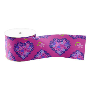  Magenta Hearts en Flowers Grosgrain Ribbon Lint