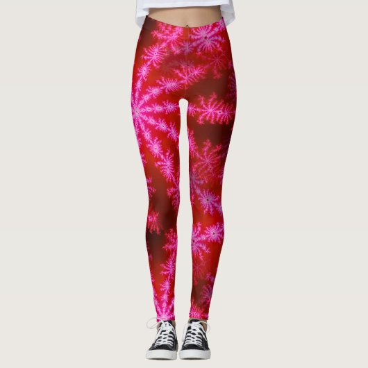 Magenta Hot Pink Psychedelic Mandelbrot Fractal Leggings (Voorkant)