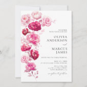 Magenta Hot rose Floral Élégant Mariage Invitation (Devant)