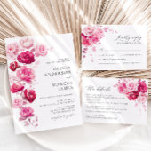 Magenta Hot rose Floral Élégant Mariage Invitation