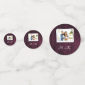 Magenta Houten Foto Bruidsfeest Confetti (Voorkanten)