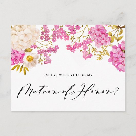 Magenta Hydrangeas Matron of Honor proposal Kaart (Voorkant)