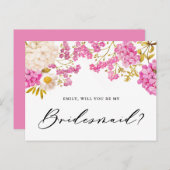 Magenta Hydrangeas zal mijn Bridesmaïde Kaart zijn (Voorkant / Achterkant)