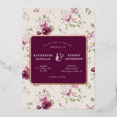 magenta jardin fleuri mariage feuille invitation (Recto)