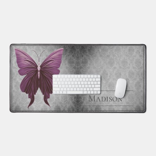 Magenta Jeweled Butterfly Damask Bureaumat (Keyboard & Muis)