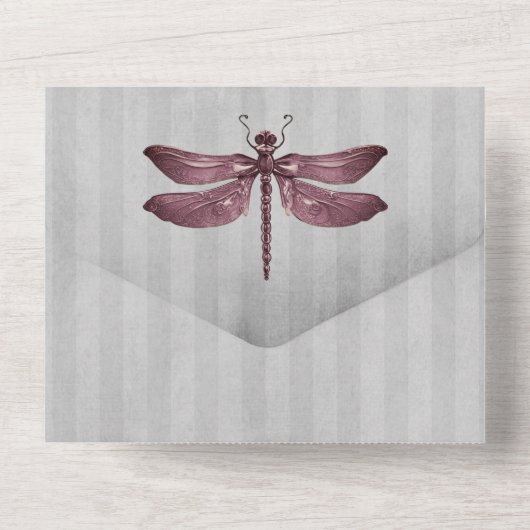 Magenta Jeweled Dragonfly bruiloft All In One Uitnodiging (Achterkant)