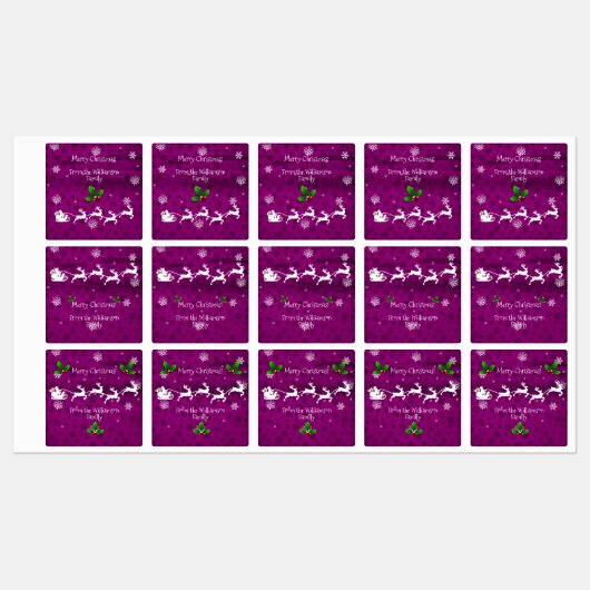 Magenta Kerstman's slee en rendier baklabel Labels (Vel)