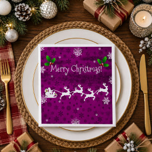 Magenta Kerstman's slee en rendieren papieren serv Servet