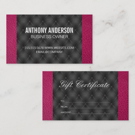 Magenta Leather | Zwarte opvulling Kortingskaartje (Voorkant / Achterkant)