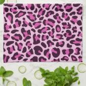 Magenta Leopard Print Retro Kitchen Towel Theedoek (Gevouwen)