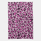 Magenta Leopard Print Retro Kitchen Towel Theedoek (Verticaal)