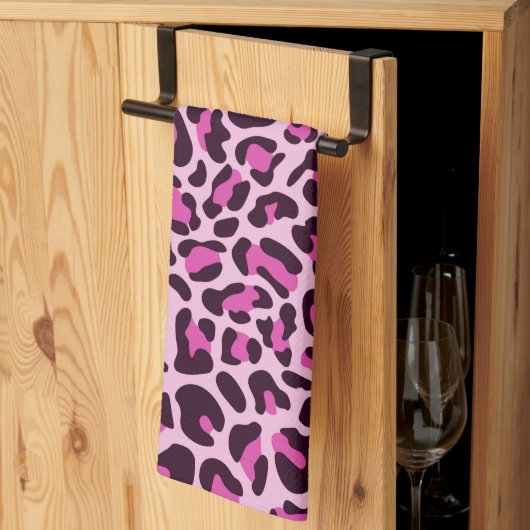 Magenta Leopard Print Retro Kitchen Towel Theedoek (Derde Gevouwen)