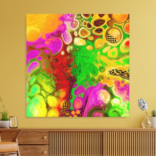 Magenta, Lime Green, Black Yellow abstract art Canvas Afdruk (Insitu (Woonkamer))