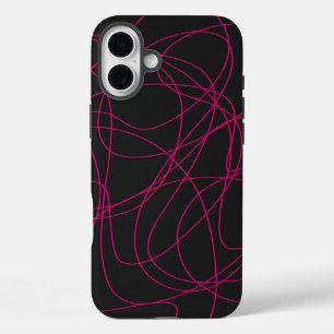Magenta Line Art over zwart iPhone 16 Plus Hoesje