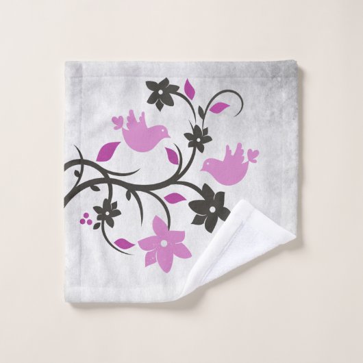 Magenta Lovebird Bath Towel Set Bad Handdoek (Wasdoekje)