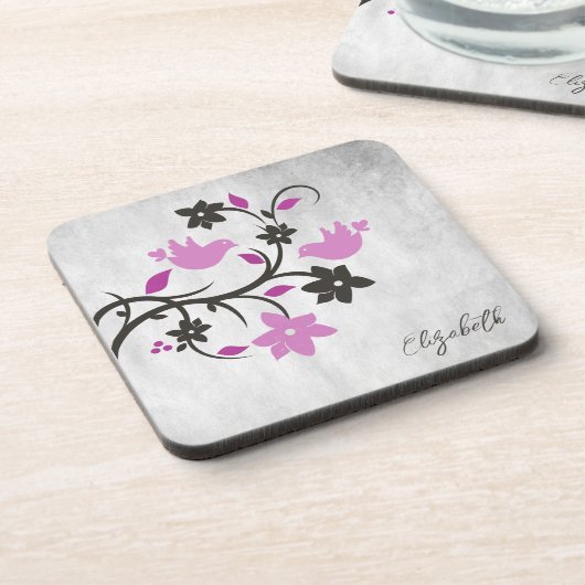 Magenta Lovebird Beverage Coaster Bier Onderzetter (Linkerzijde)