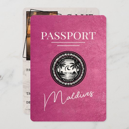 Magenta Malediven Paspoort Bewaar de datum Save The Date (Voorkant / Achterkant)