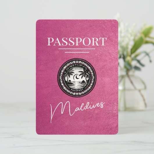 Magenta Malediven Paspoort Bewaar de datum Save The Date (Staand voorkant)