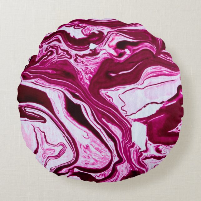 Magenta marble texture rond kussen (Voorkant)