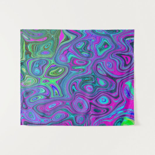 Magenta met marmering en Lime Green Groovy Abstrac Wandkleed (Voorkant (horizontaal))