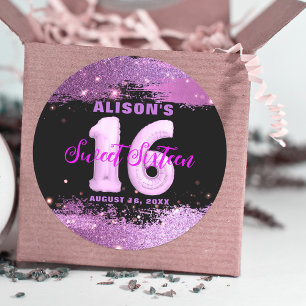 Magenta Modern Glam Sweet Sixteen Birthday Ronde Sticker