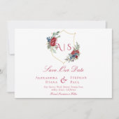 Magenta monogram voor botanische flessenaalrest save the date (Voorkant)