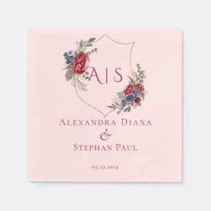 Magenta monogram voor botanische flessenaalrest servet