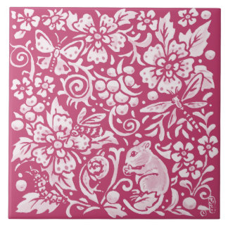 Magenta Mouse Snagels Animal Natuur Woodland Flora Tegeltje