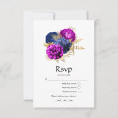 Magenta Navy and Gold Floral Wedding RSVP Kaartje (Voorkant)