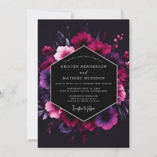 Magenta Noir Bloom Bruiloft Kaart