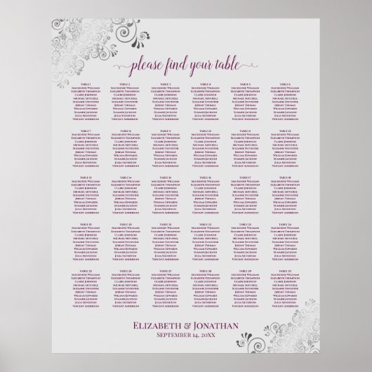 Magenta op Grijs 30 Tafel Trouwstoel Grafiek Poster (Voorkant)