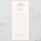 Magenta Orange clair Simple Monogramme Menu Mariag (Devant)