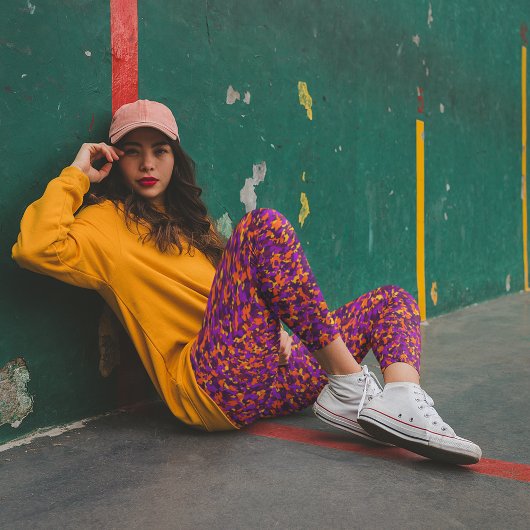 Magenta Oranje felle herfstcamouflage Leggings