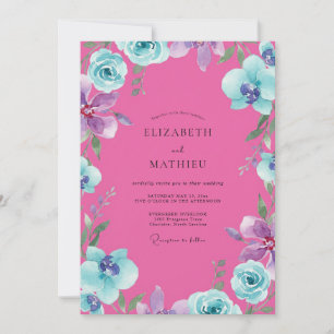 Magenta Orchidee Aqua Bruiloft Kaart