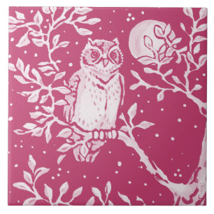 Magenta Owl Night Moon Animal Natuur Woodland Tegeltje