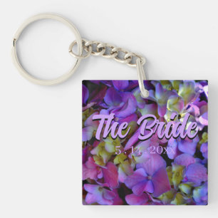 Magenta Paars blauw Hydrangeas flower Bride Sleutelhanger